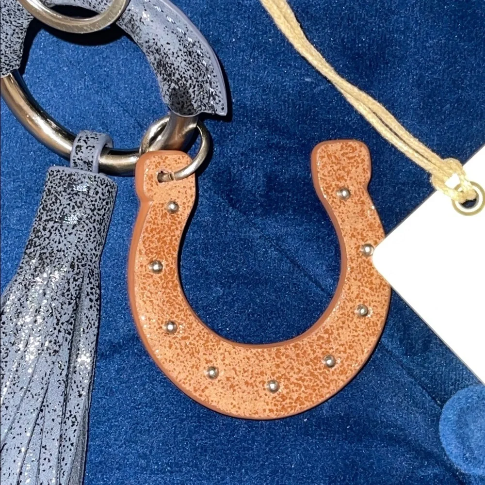 New HOBO LUCKY TASSEL FOB indigo sky Blue & Brown Horseshoe Keychain (Leather)!